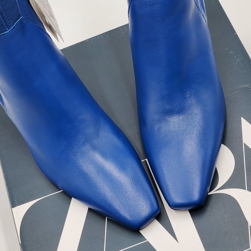 Zara Electric Blue Leather Kitten Heel Booties - NWT - Picture 4 of 16